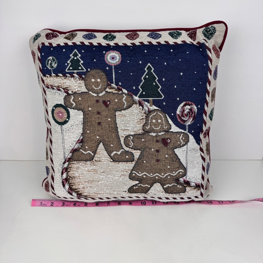 Riverdale‎ Needlepoint Gingerbread People Candy Christmas Decor Pillow 17x17in